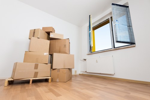 Packed student belongings ready for removal in Stjohnswood
