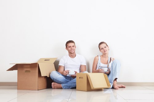 Boxes and office items organised for a commercial move
