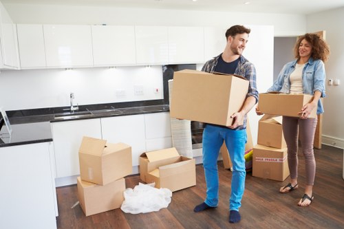 Packed boxes ready for flat removals in Stjohnswood